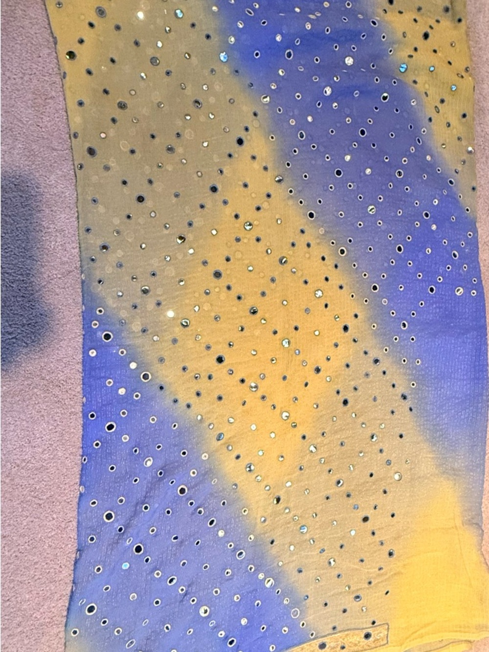 Embellished beautiful Ombre Mirror work like saree in Blue and Yellow